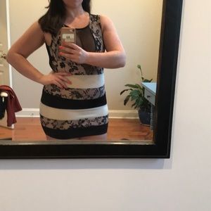 Bandage dress with illusion neckline